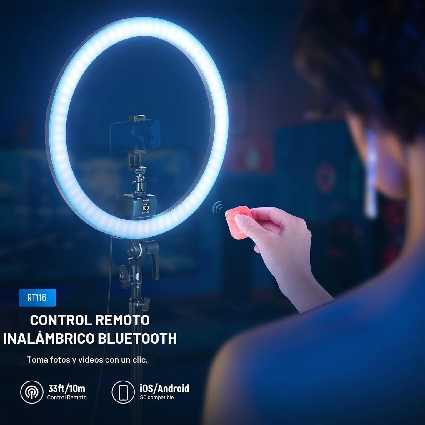 Neewer SRP18C - Anillo de luz LED RGB de 18 pulgadas con trípode re...