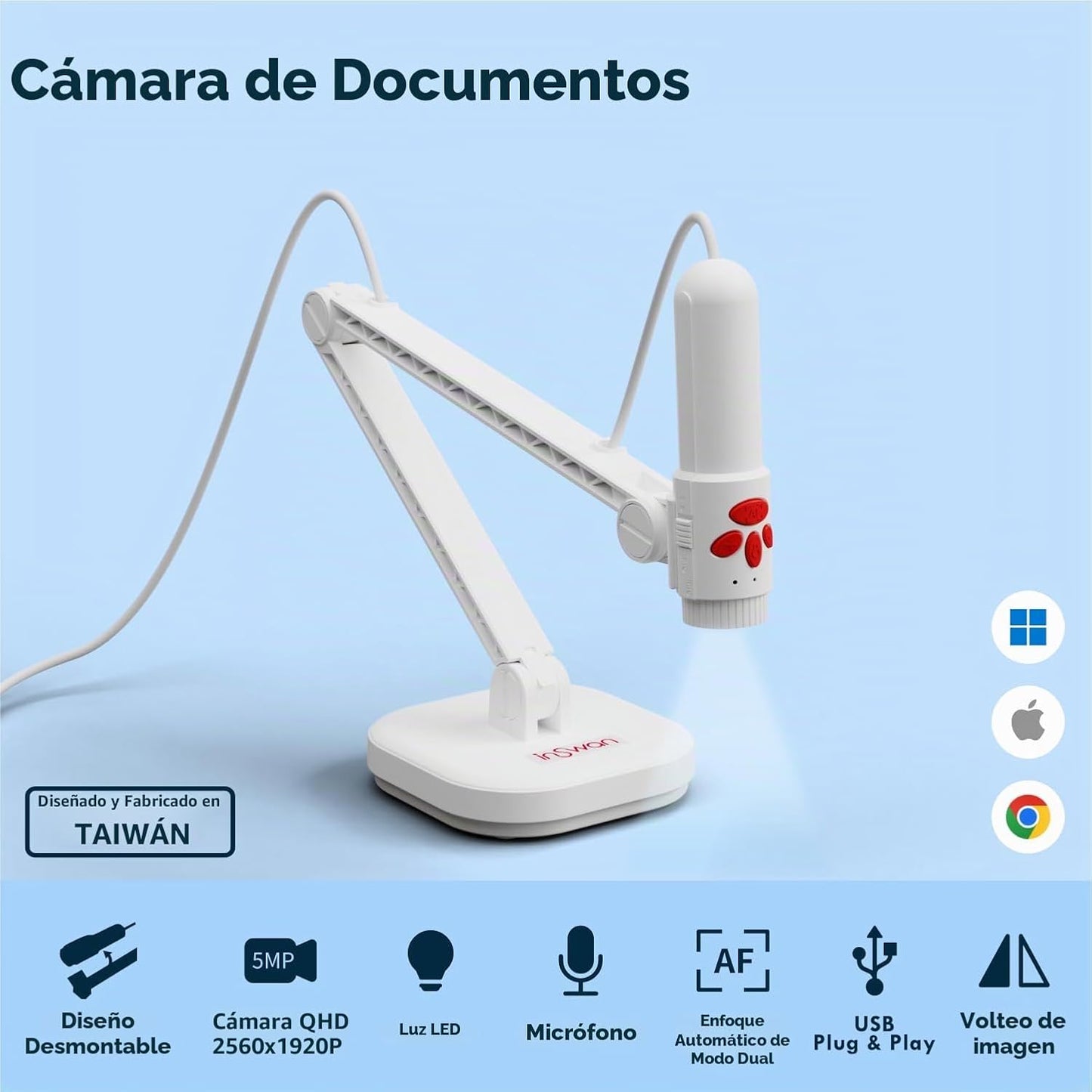 INSWAN Cámara de documentos USB de mano INS-3, LED, micrófono, capt...