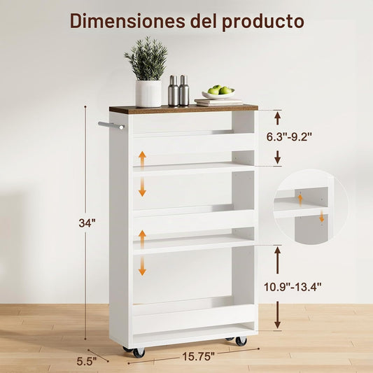 Yoobure Carrito de almacenamiento delgado de 4 niveles, carrito est...