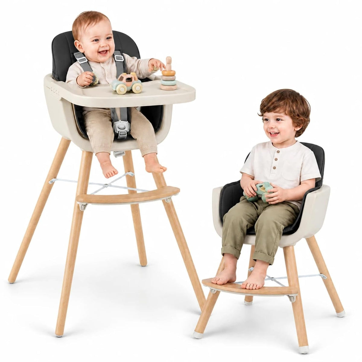 HONEY JOY Silla alta para bebé, silla alta 6 en 1 de madera Eat &am...