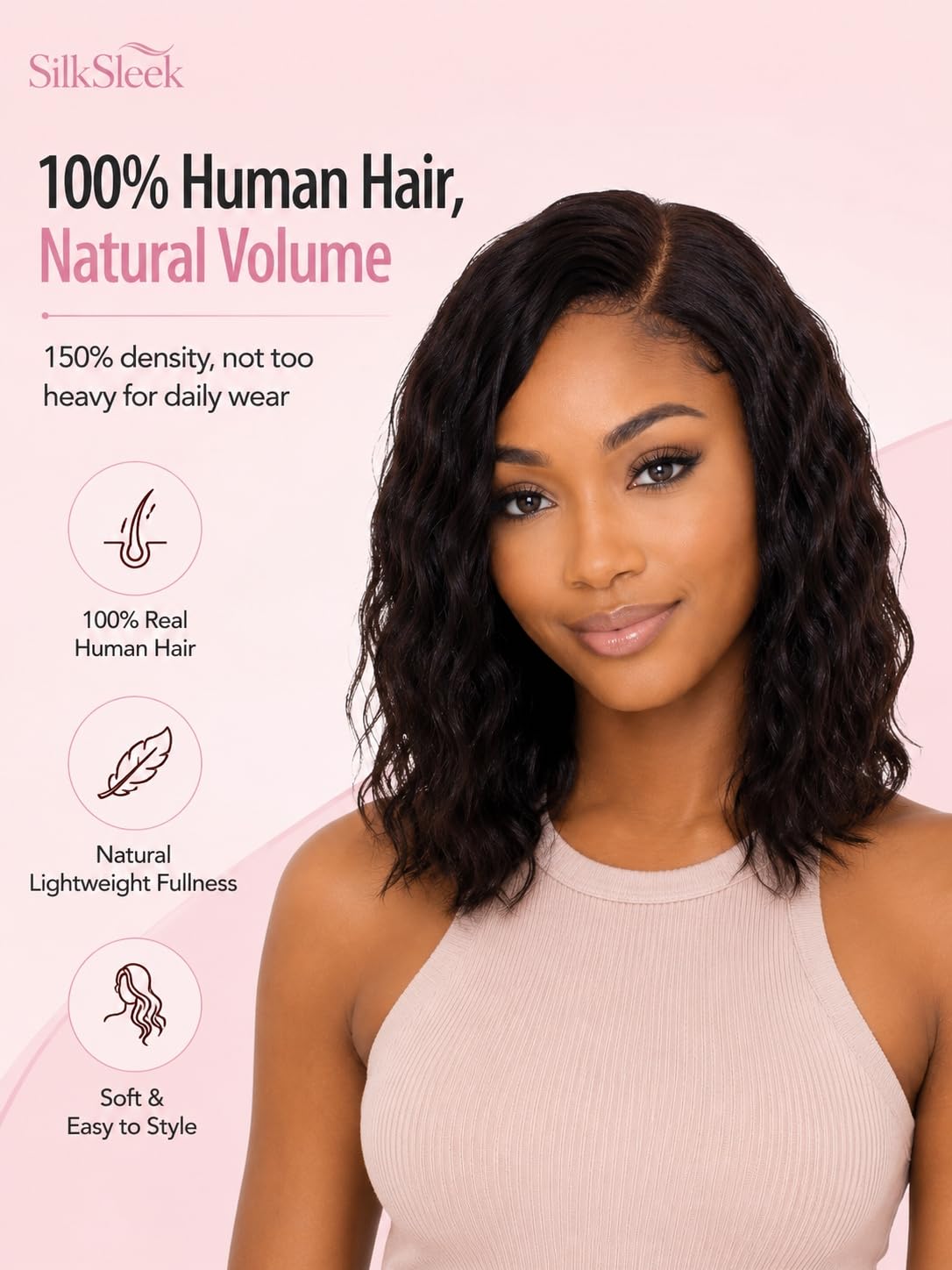 SilkSleek Peluca frontal de encaje con parte C, cabello humano ondu...