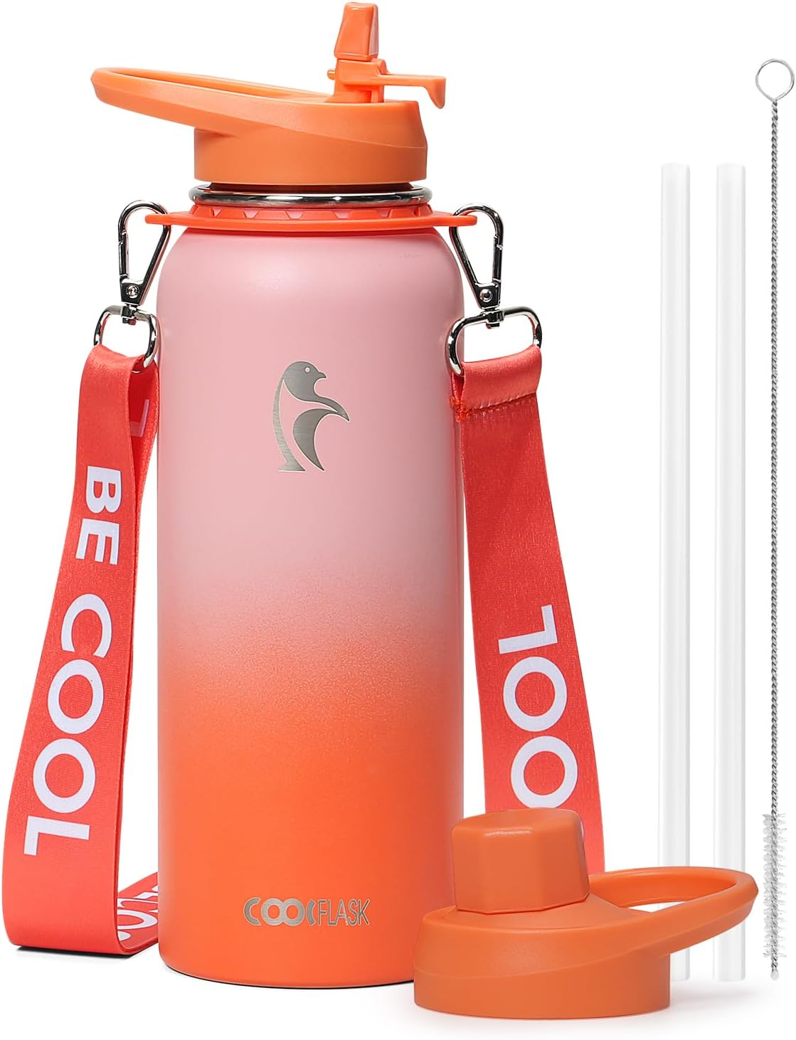Coolflask Botella de agua de 64 onzas con popote, jarra de agua ais...