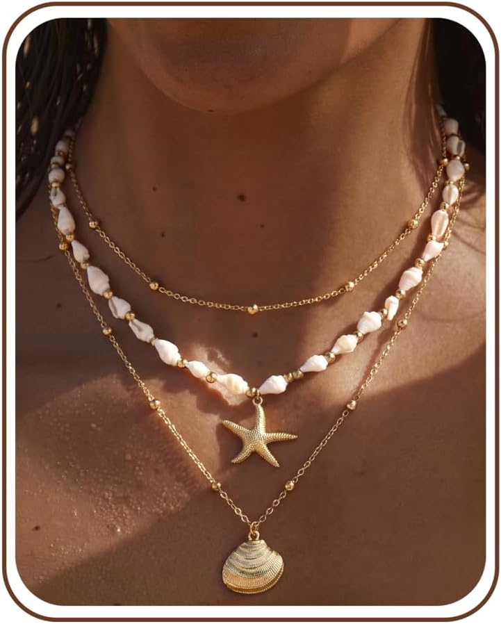 LOYALLOOK Collar de estrella de mar de concha para mujer, chapado e...