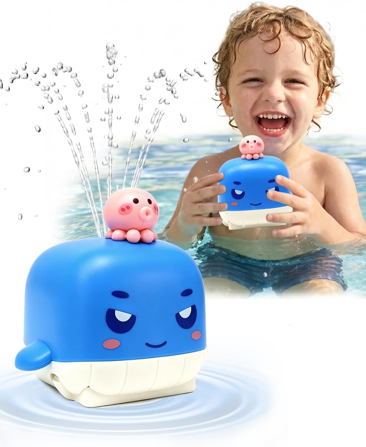 Sizobi Aspersor de baño de ballena iluminado para niños de 1 a 3 añ...