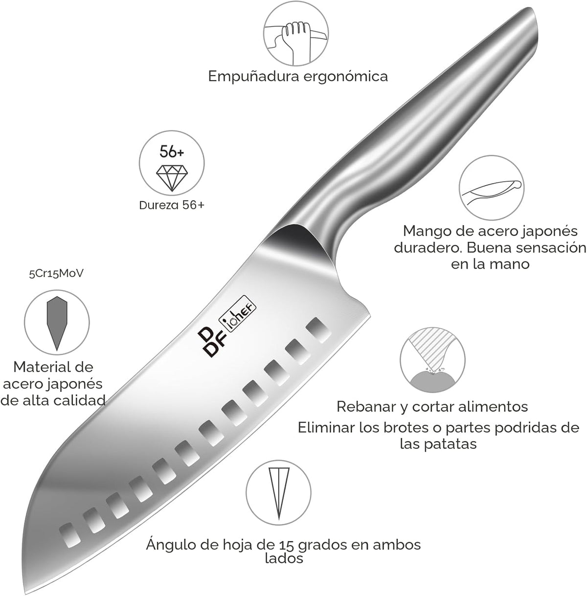 DDF IohEF - Cuchillo | Cuchillo de cocina japonés con mango hueco e...