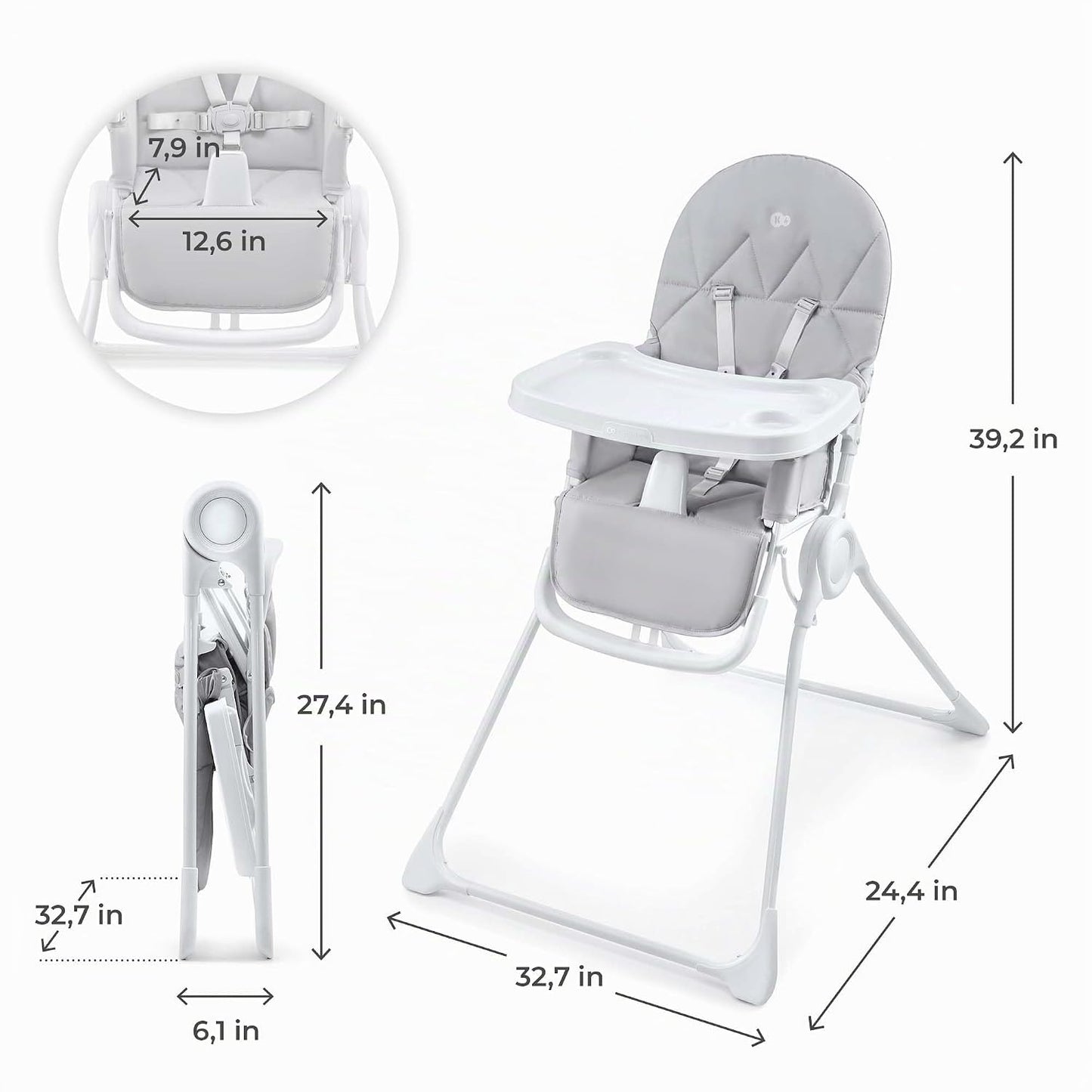 Kinderkraft BINCI - Silla alta plegable, ligera, 11 libras, compact...