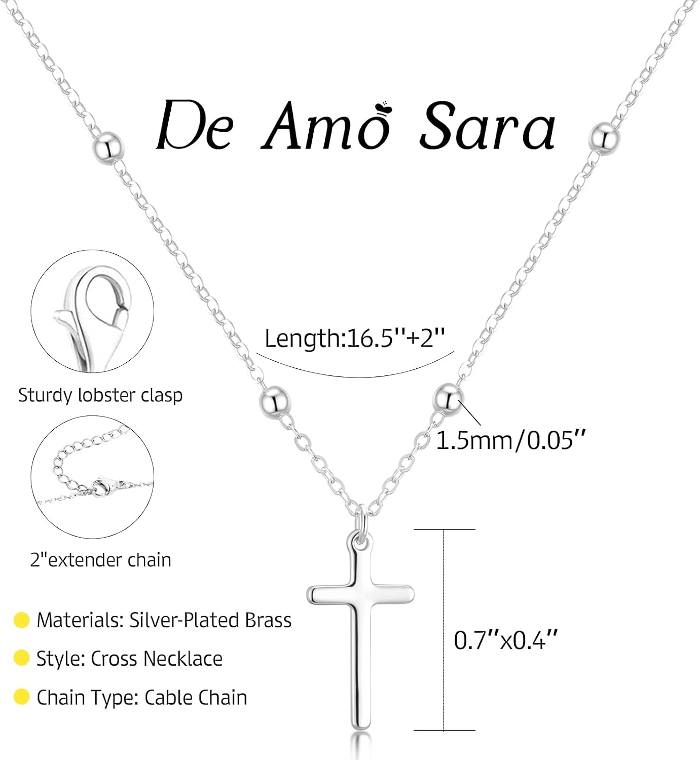De Amo Sara Collar de cruz para mujer, delicado colgante de cruz ch...