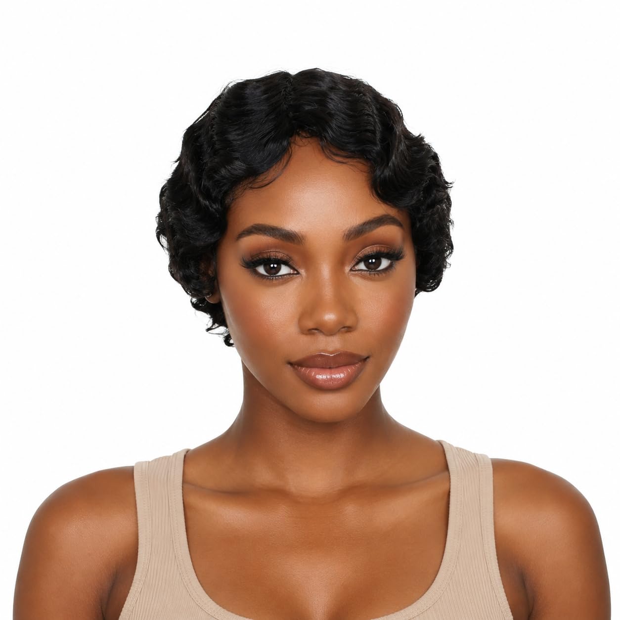 SilkSleek Peluca de cabello humano rizado de 6 pulgadas, negro natu...