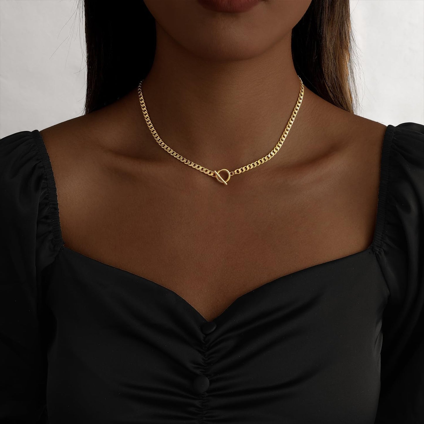 LEXODY Collar de oro grueso para mujer, simple chapado en oro de 14...