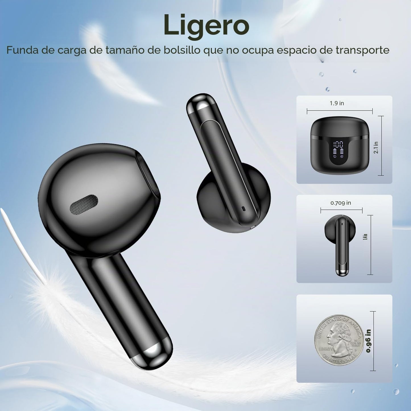 Auriculares inalámbricos, Bluetooth de 5.4 pulgadas, auriculares in...