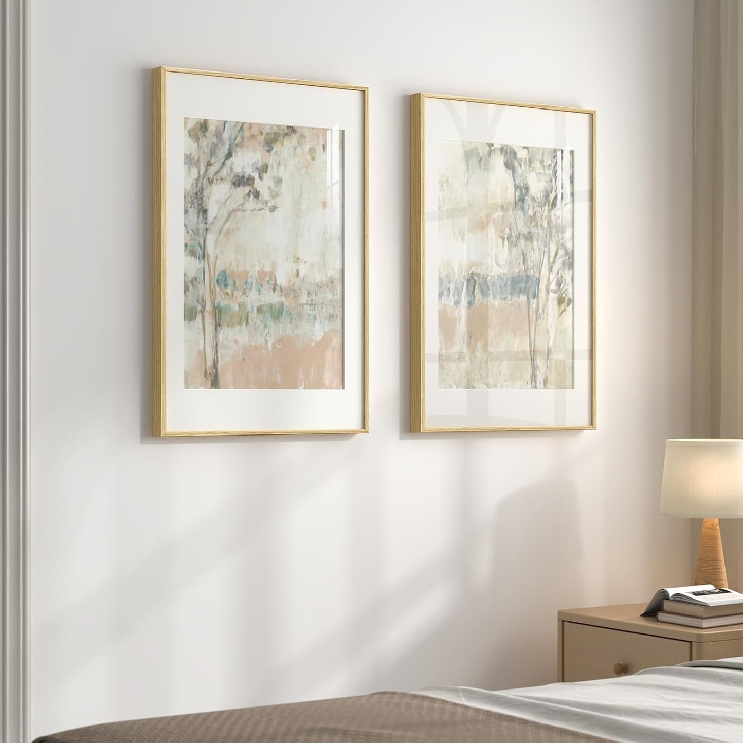 Arte de pared de paisaje abstracto neutro enmarcado para dormitorio...