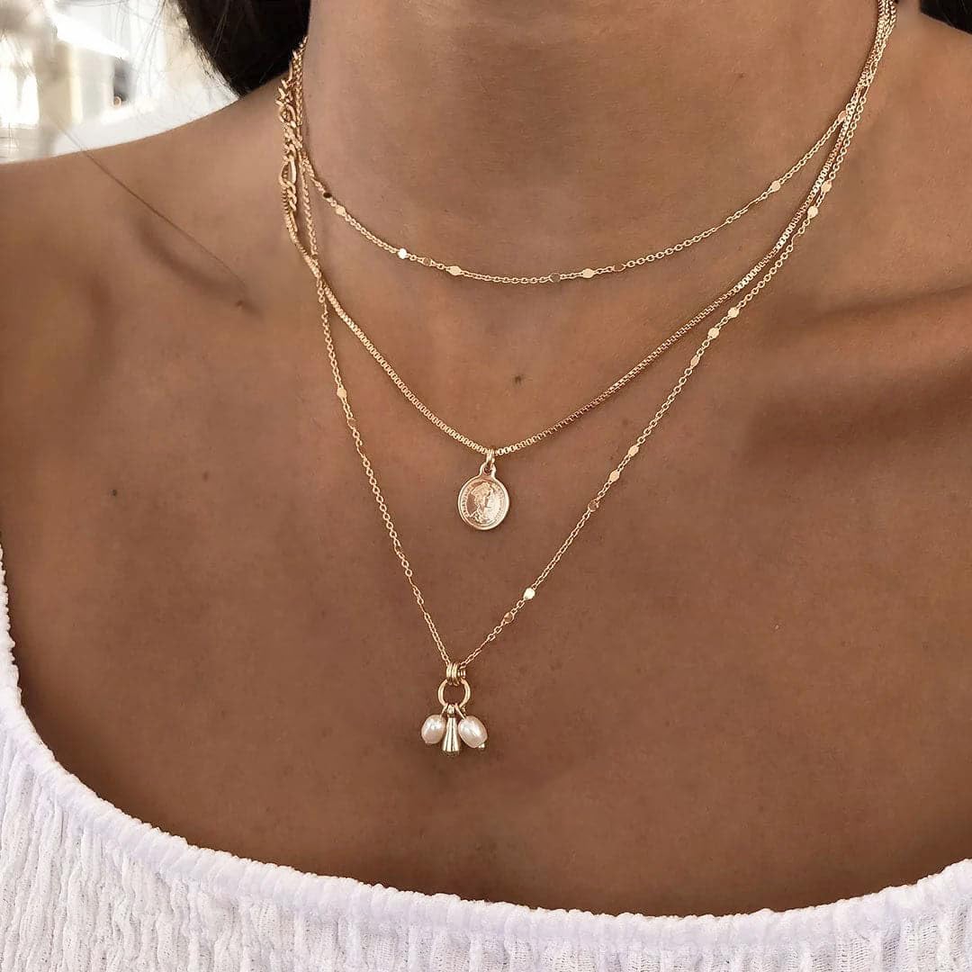 Fwlisesa Collares en capas para mujer, conjunto de collares de oro...