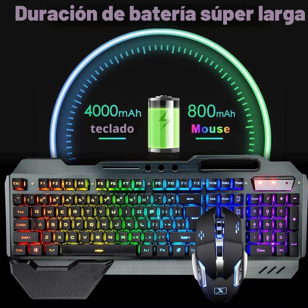 Kit de teclado de membrana inalámbrica para juegos y mouse y auricu...