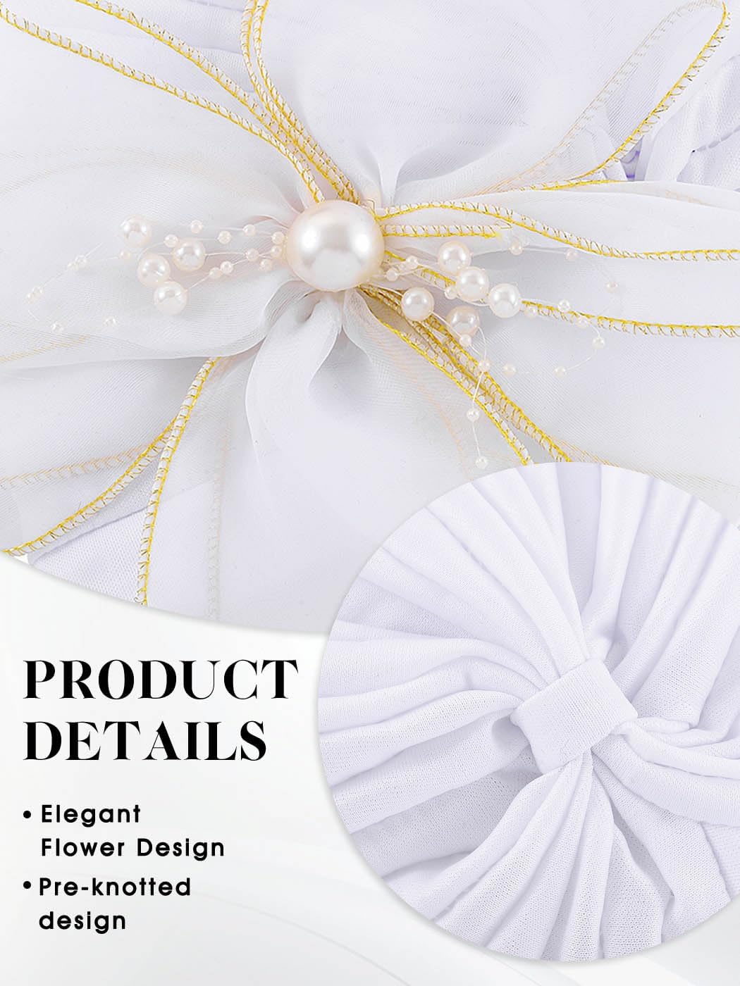Bohend Gorro con nudo de flor grande, perlas de perlas, turbantes p...