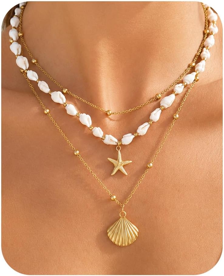 Collar de estrella de mar de playa de verano en capas para mujer, n...