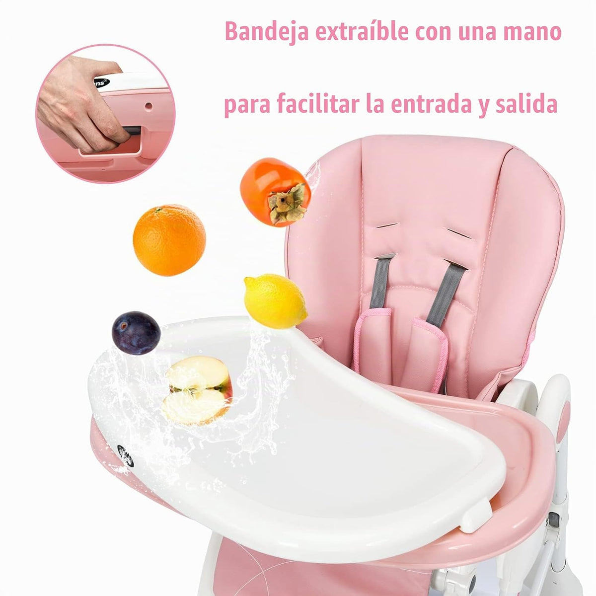 INFANS Silla alta con bandeja extraíble con una sola mano, 4 ruedas...