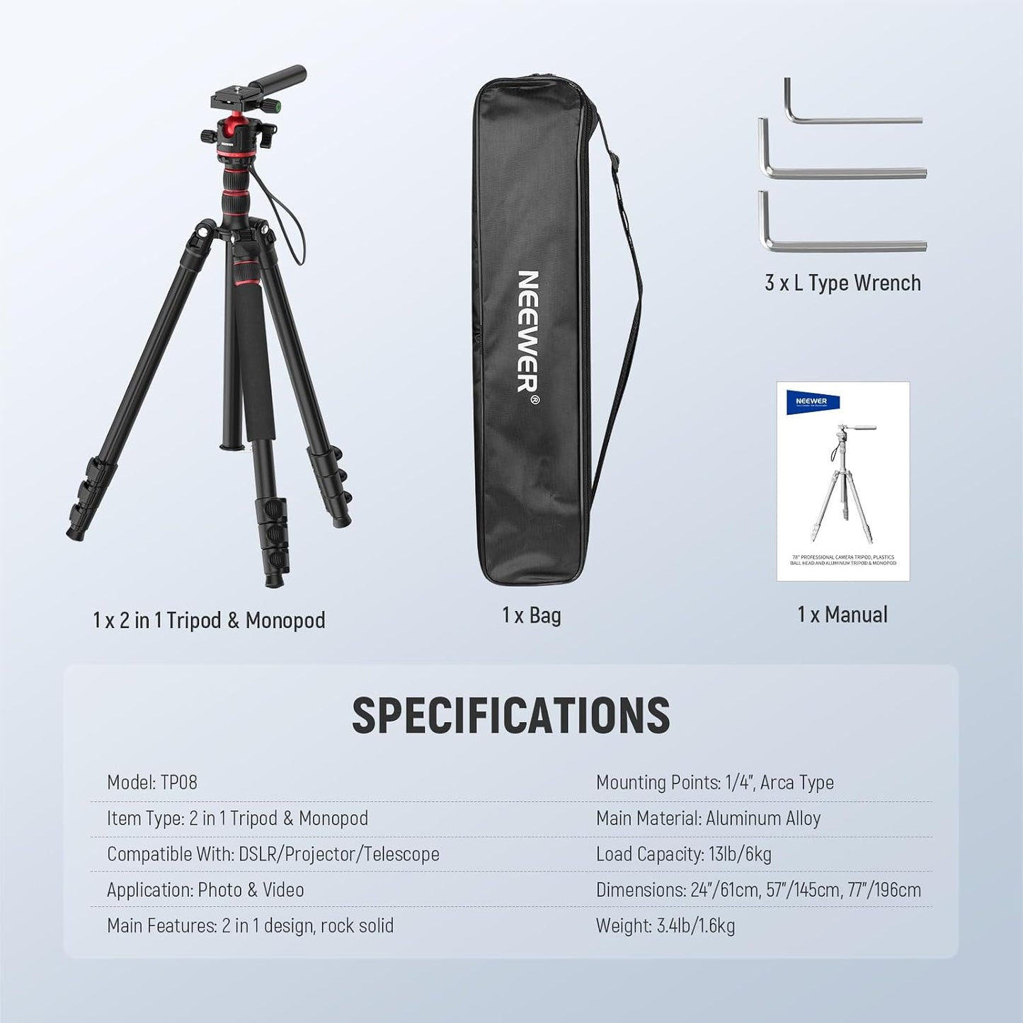 NEEWER Basics - Trípode Monopié para cámara, soporte de video DSLR...