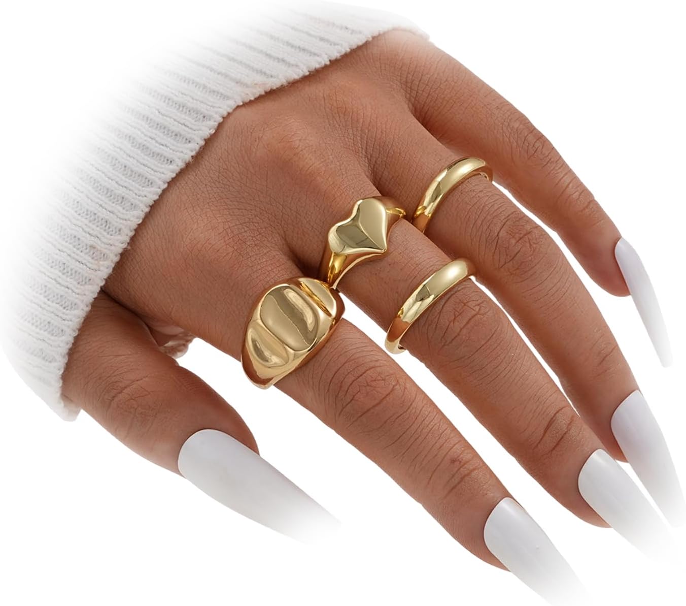 YEEZII Anillos Gruesos de Oro para Mujer Sin Deslustre, Anillo de P...