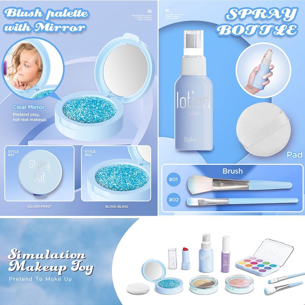 Kit de maquillaje de juguete para niñas, juego de cosméticos de 11...