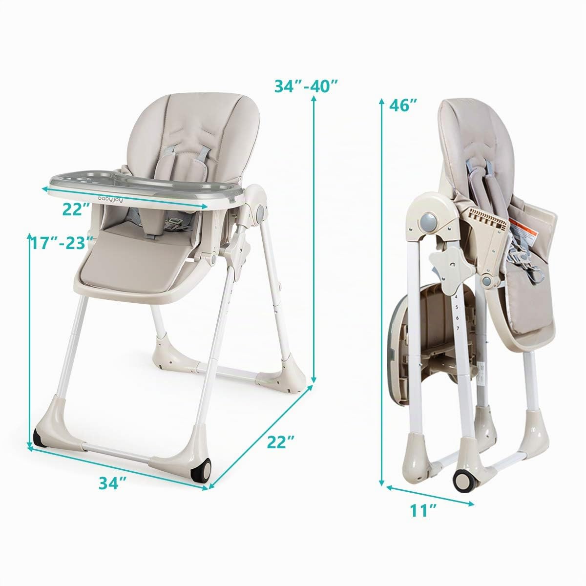BABY JOY Silla alta convertible para bebés y niños pequeños, altura...