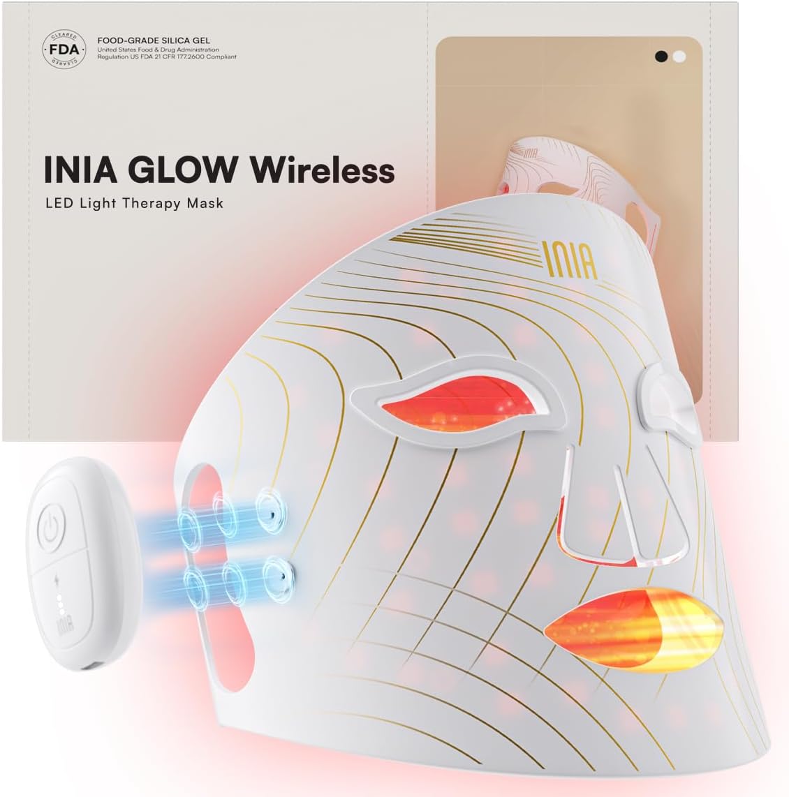 INIA Máscara inalámbrica de terapia de luz roja GLOW para cara, 850...
