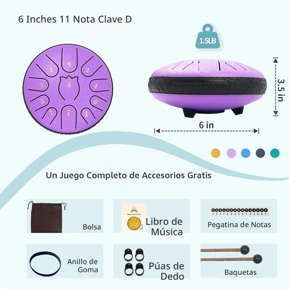 Tambor de Lengua de Acero de 6 Pulgadas, 11 Notas, Tambores de Acer...