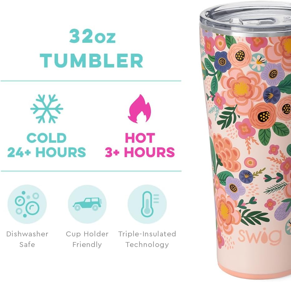 Swig Life Full Bloom Mega Set | Taza de viaje de 40 onzas con asa y...