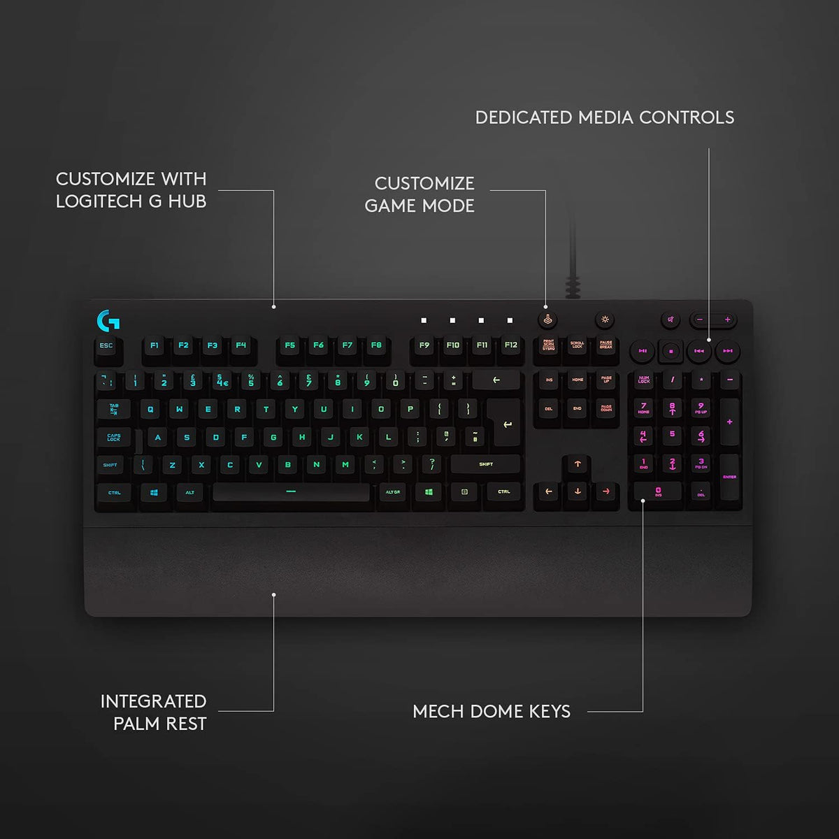 Logitech G213 Prodigy Teclado RGB con cable para juegos - Negro | L...