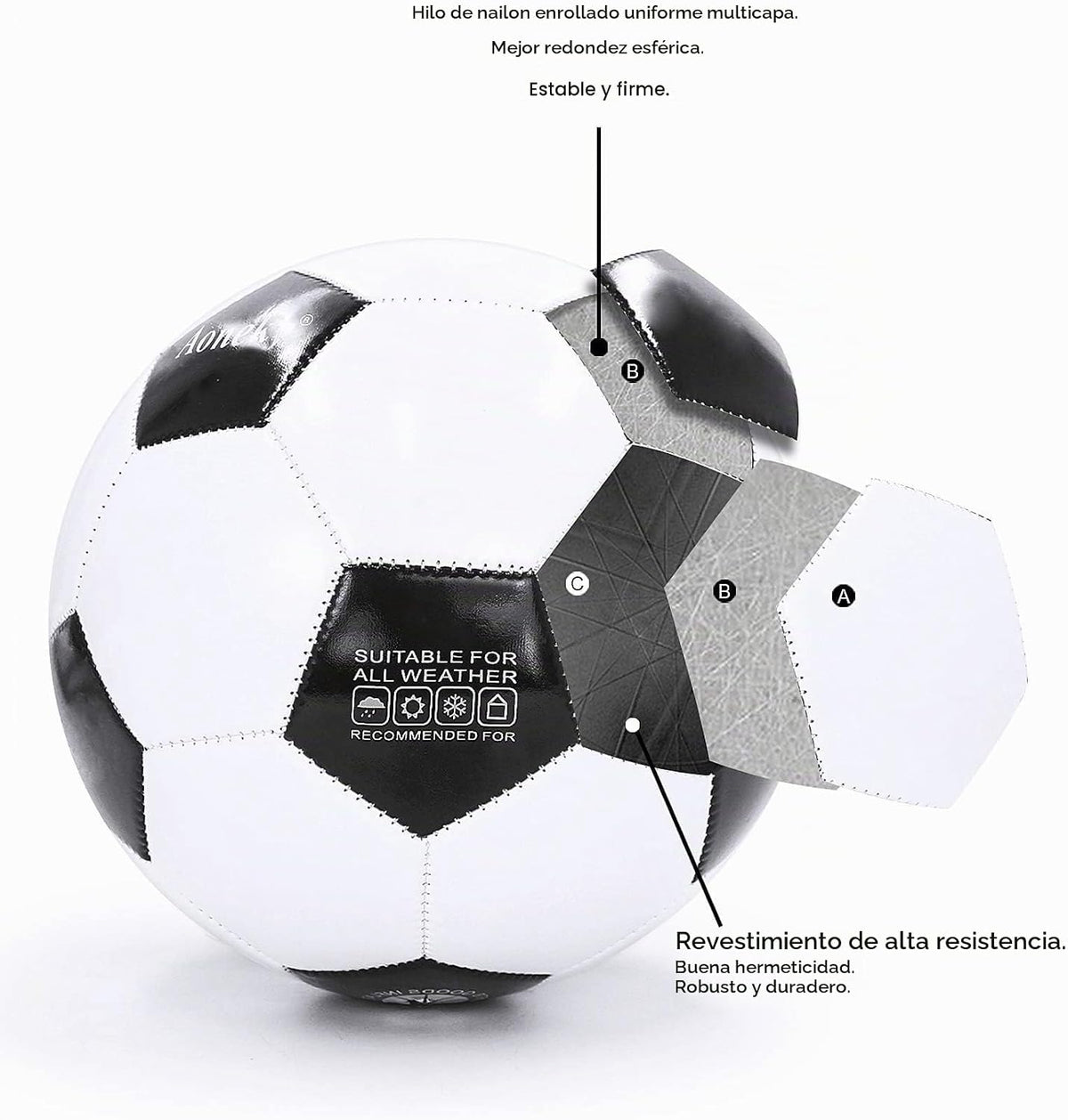 Aoneky Balón de fútbol tradicional de tamaño 5 para adultos, se env...