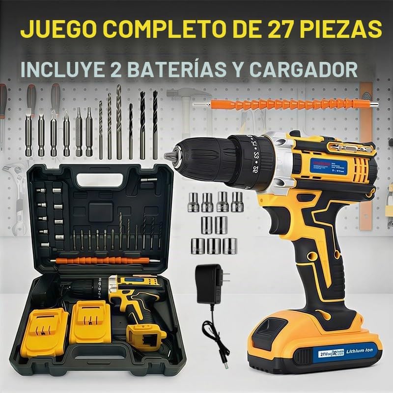 Juego de taladro inalámbrico de 21 V con 2 baterías y cargador, kit...
