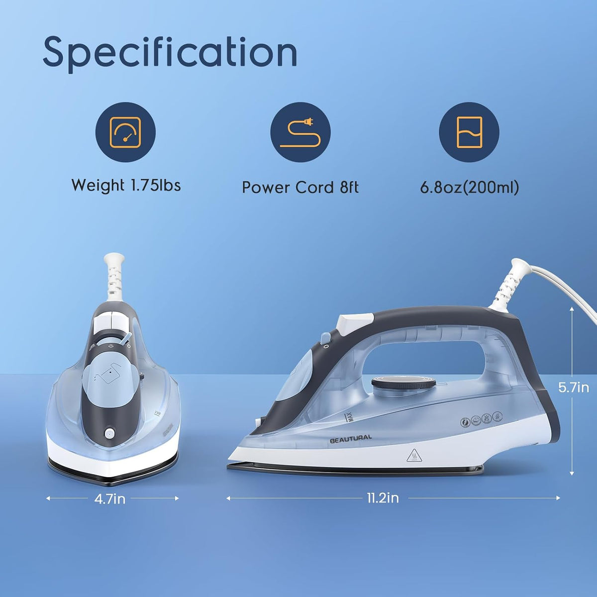 BEAUTURAL Plancha de vapor compacta para ropa con suela antiadheren...