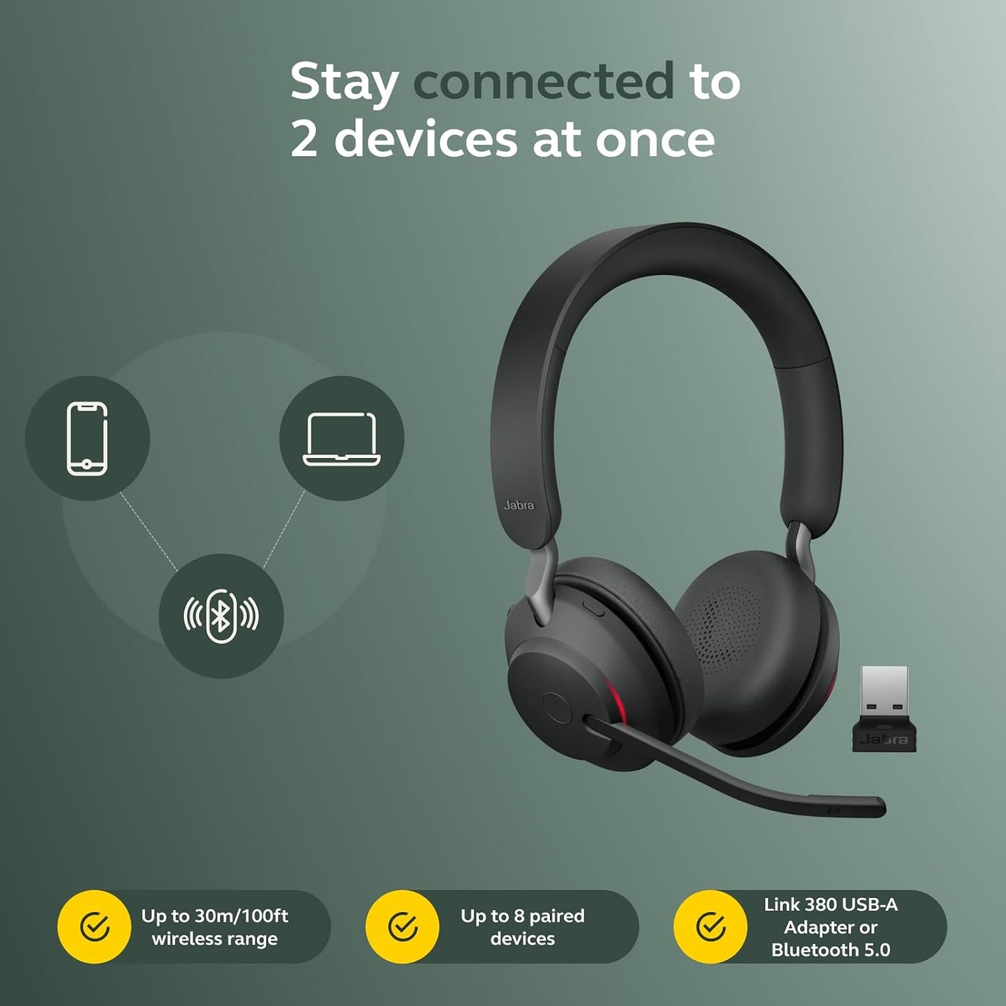Jabra Evolve2 65 - Auriculares inalámbricos Bluetooth con micrófono...