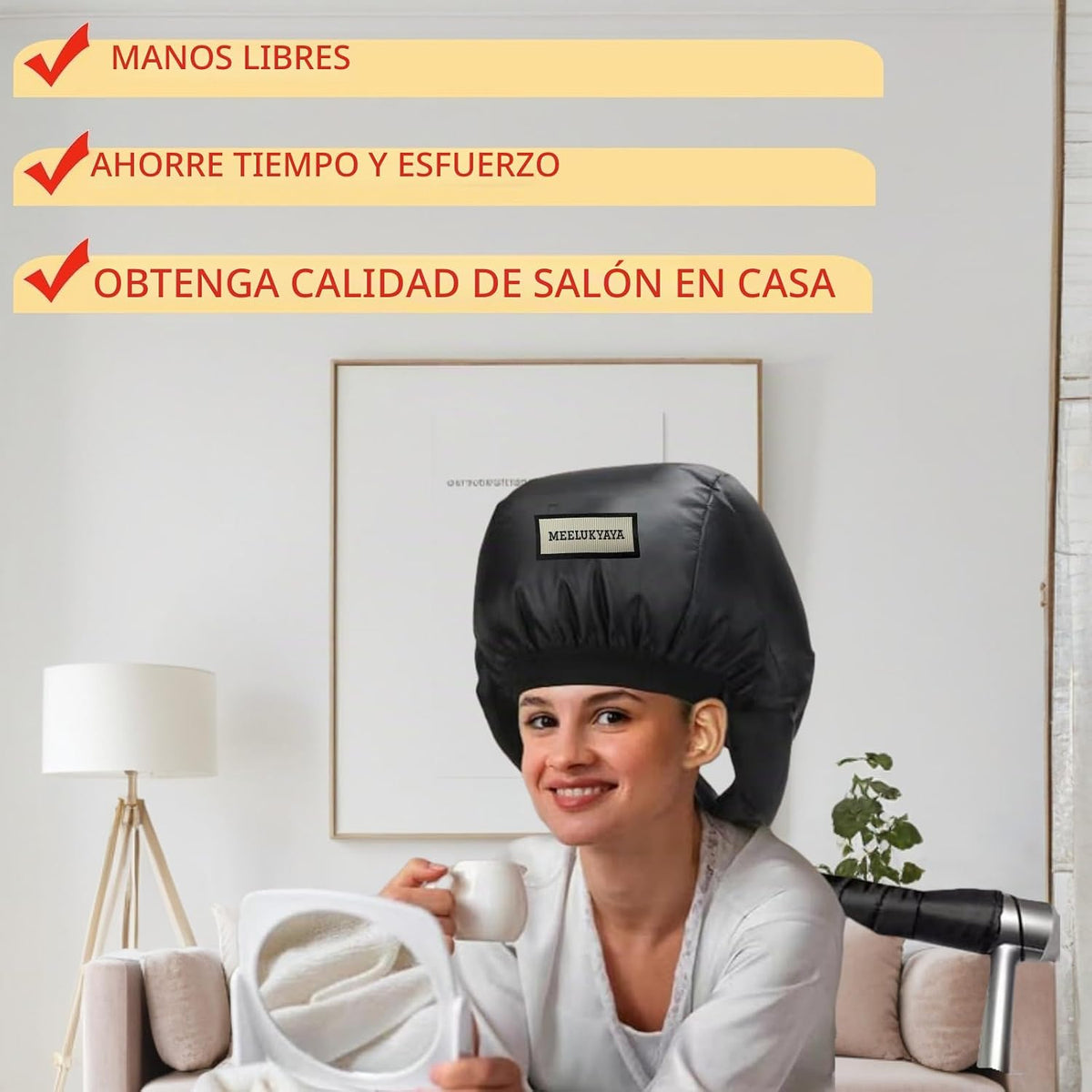 Secador de Cabello con Casco para Cabello Rizado, Tubos Dobles Mejo...