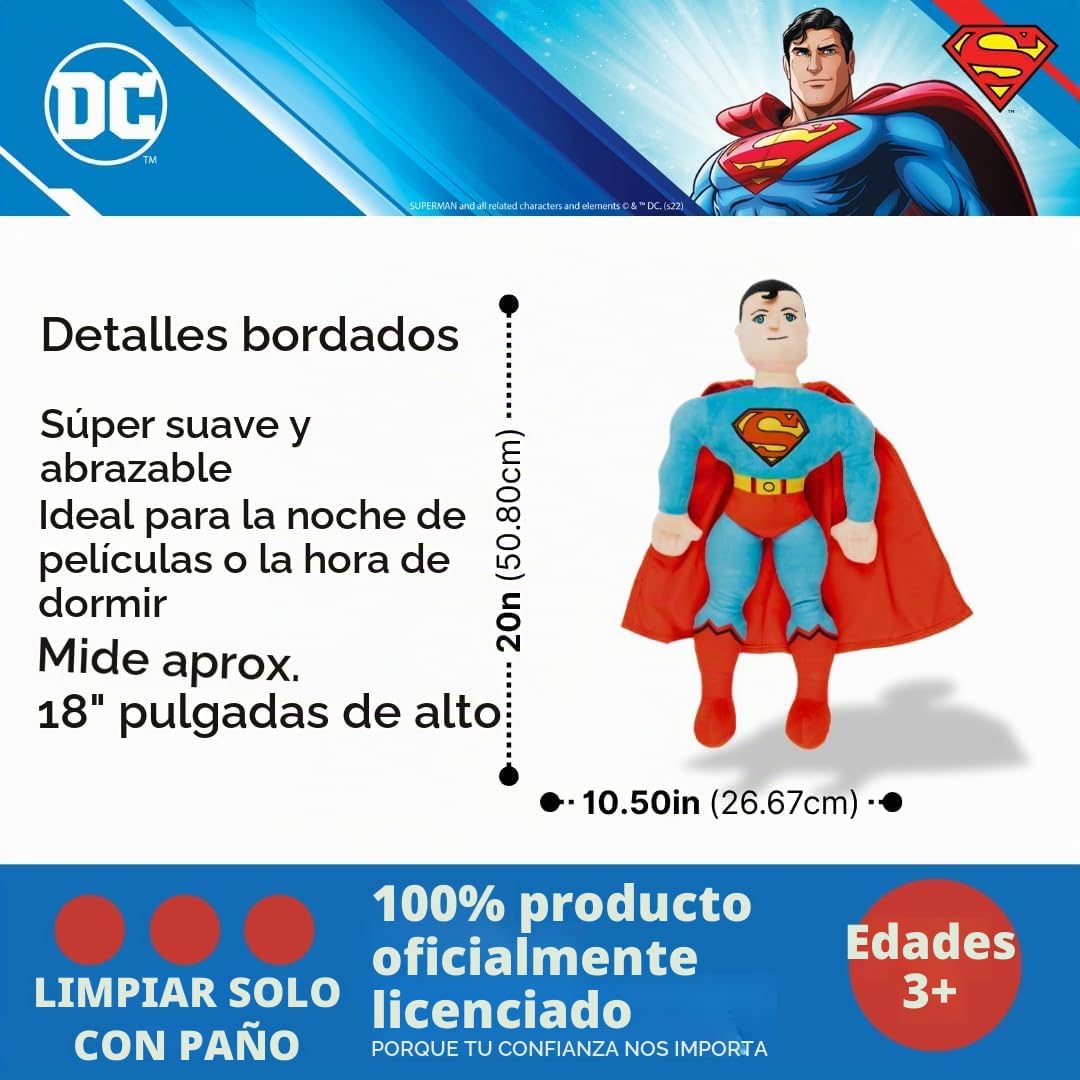 DC Comics Superman Ropa de Cama Almohada de Peluche Super Suave par...