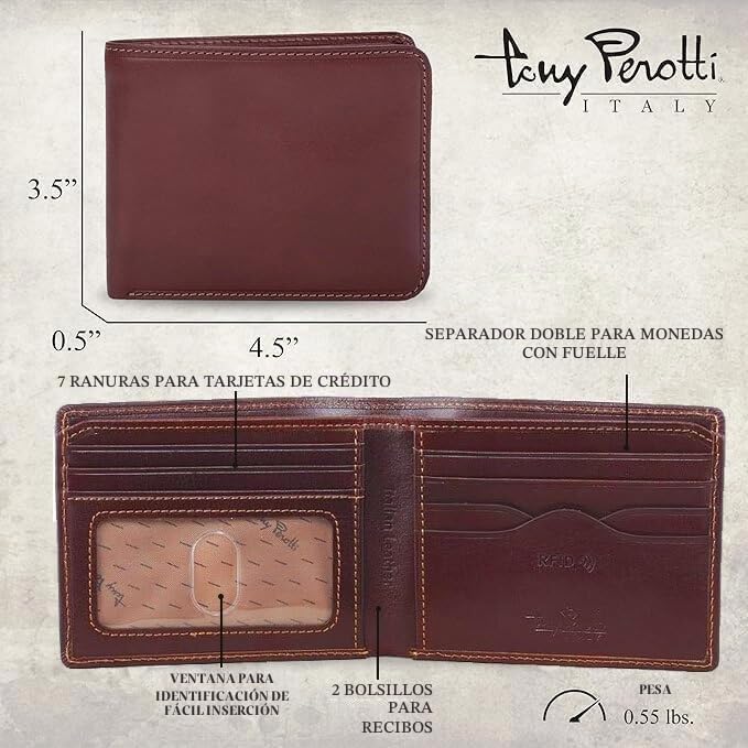 Tony Perotti Billetera plegable de piel italiana para hombre con ta...
