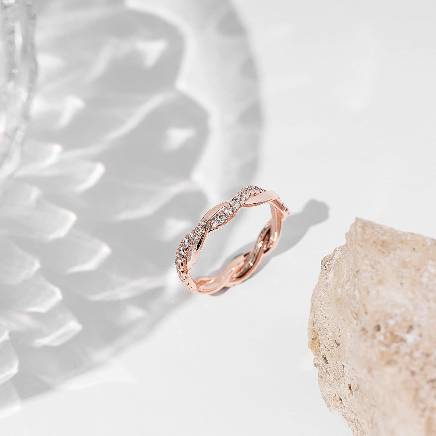 PAVOI Anillo de Eternidad de Cuerda Trenzada Chapado en Oro de 14 Q...