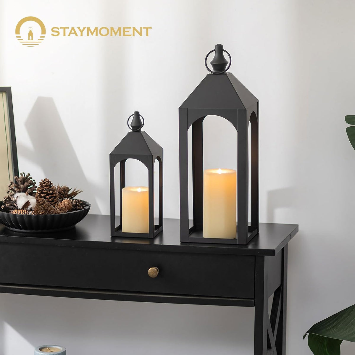 Staymoment Farol de metal negro para exteriores de 17 y 11 pulgadas...