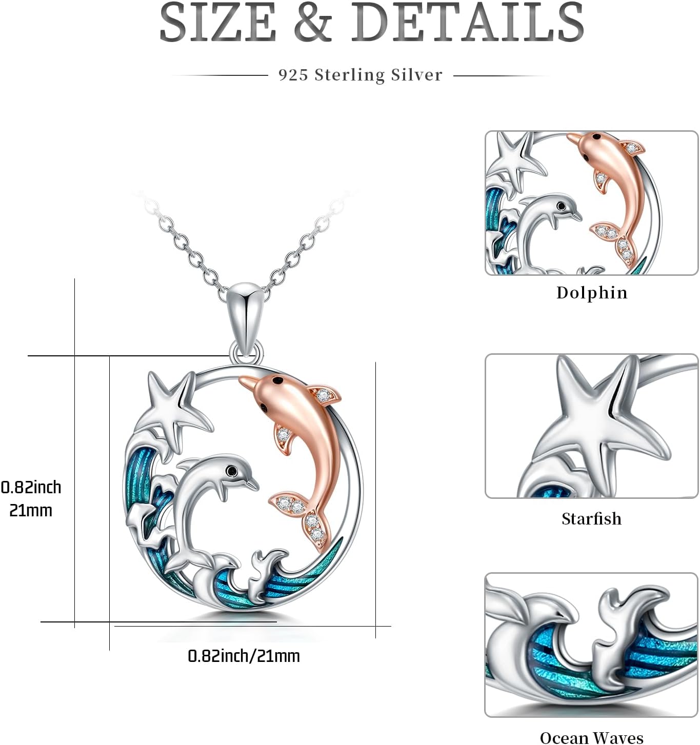 YYmqmq Collar de plata de ley 925 con diseño de animales marinos co...
