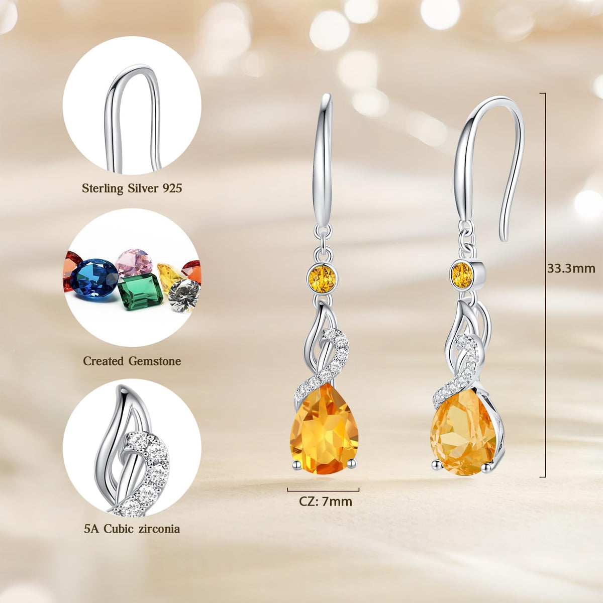 FANCIME Pendientes colgantes con piedra natal de pera para mujer de...