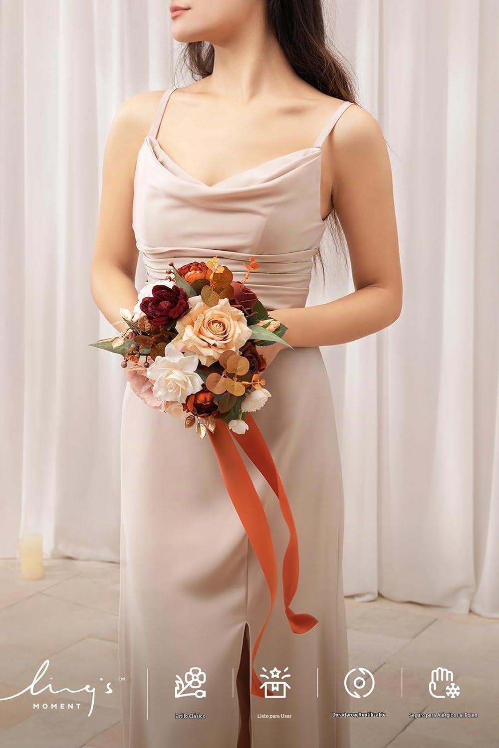 Ling's Moment - Ramo de flores artificiales para novia, ceremon...