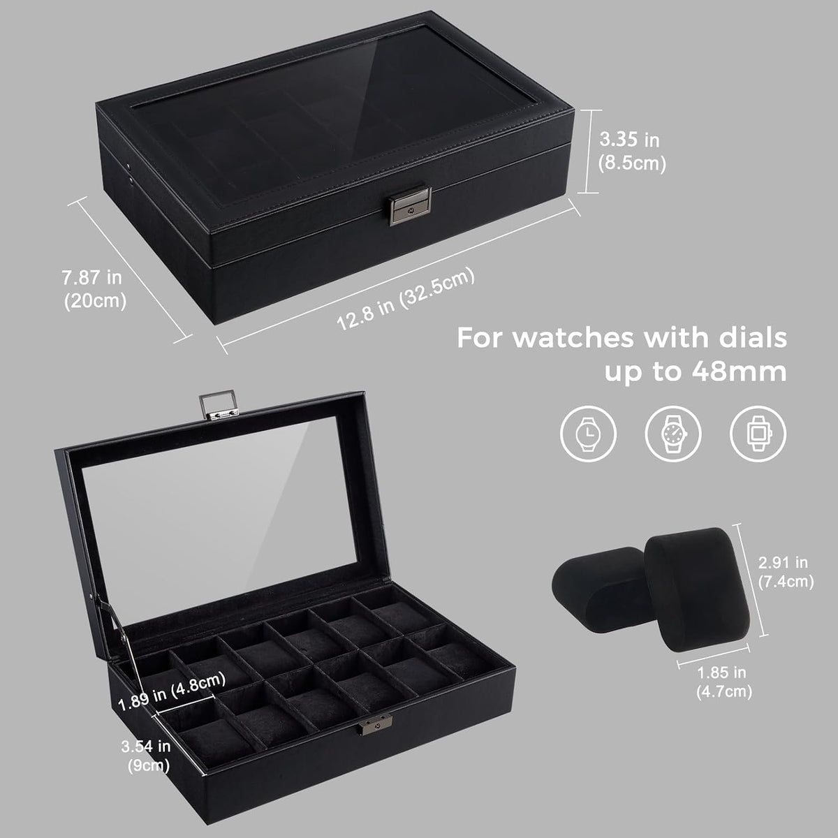 ProCase Caja de reloj con 12 ranuras para hombres -AllBlack | Organ...