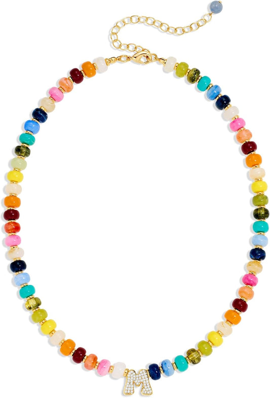 TENTMENTISE Collar con inicial de cuentas coloridas para mujer, col...