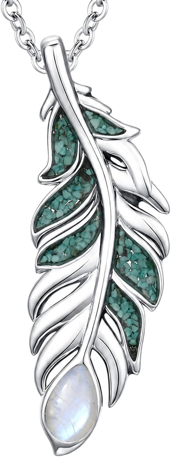 Teetyyt Collar de Plumas de Turquesa para Mujer Chapado en Oro Blan...