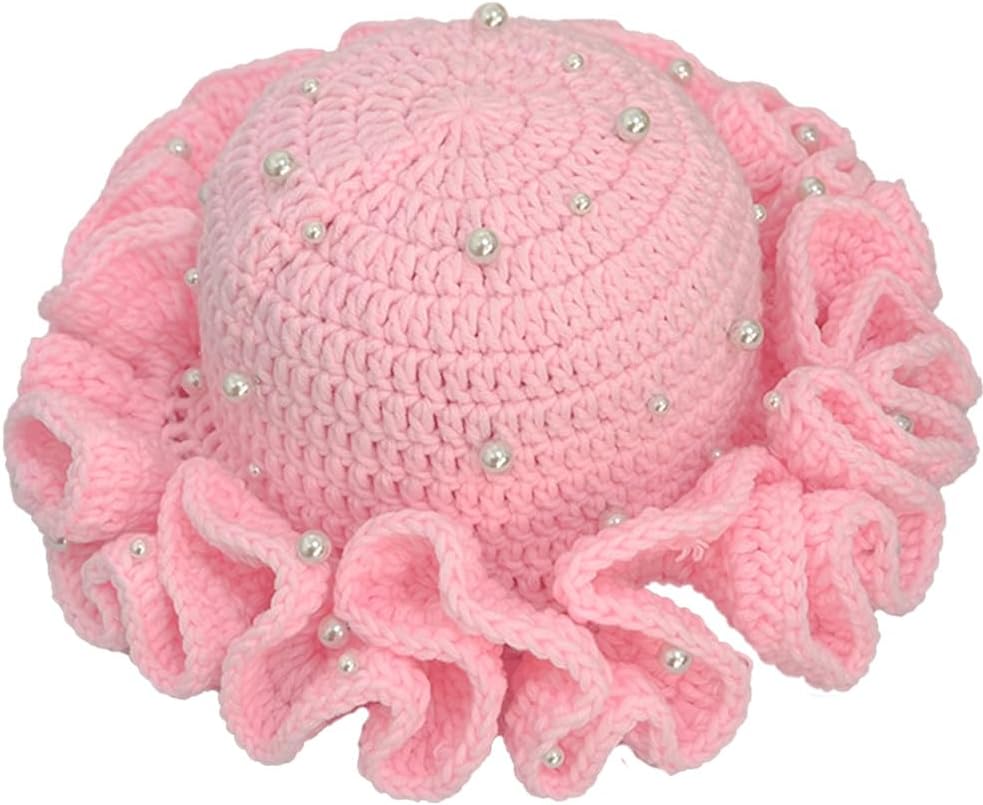 Hshsclth Sombrero de ganchillo de perlas estrelladas para mujer, he...