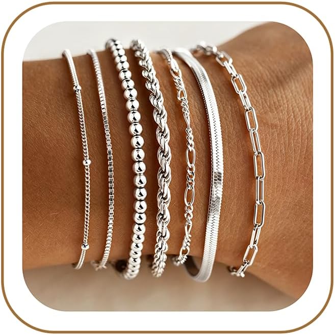 M MOOHAM Juego de 7 pulseras de oro para mujer \u2013 Juego de puls...