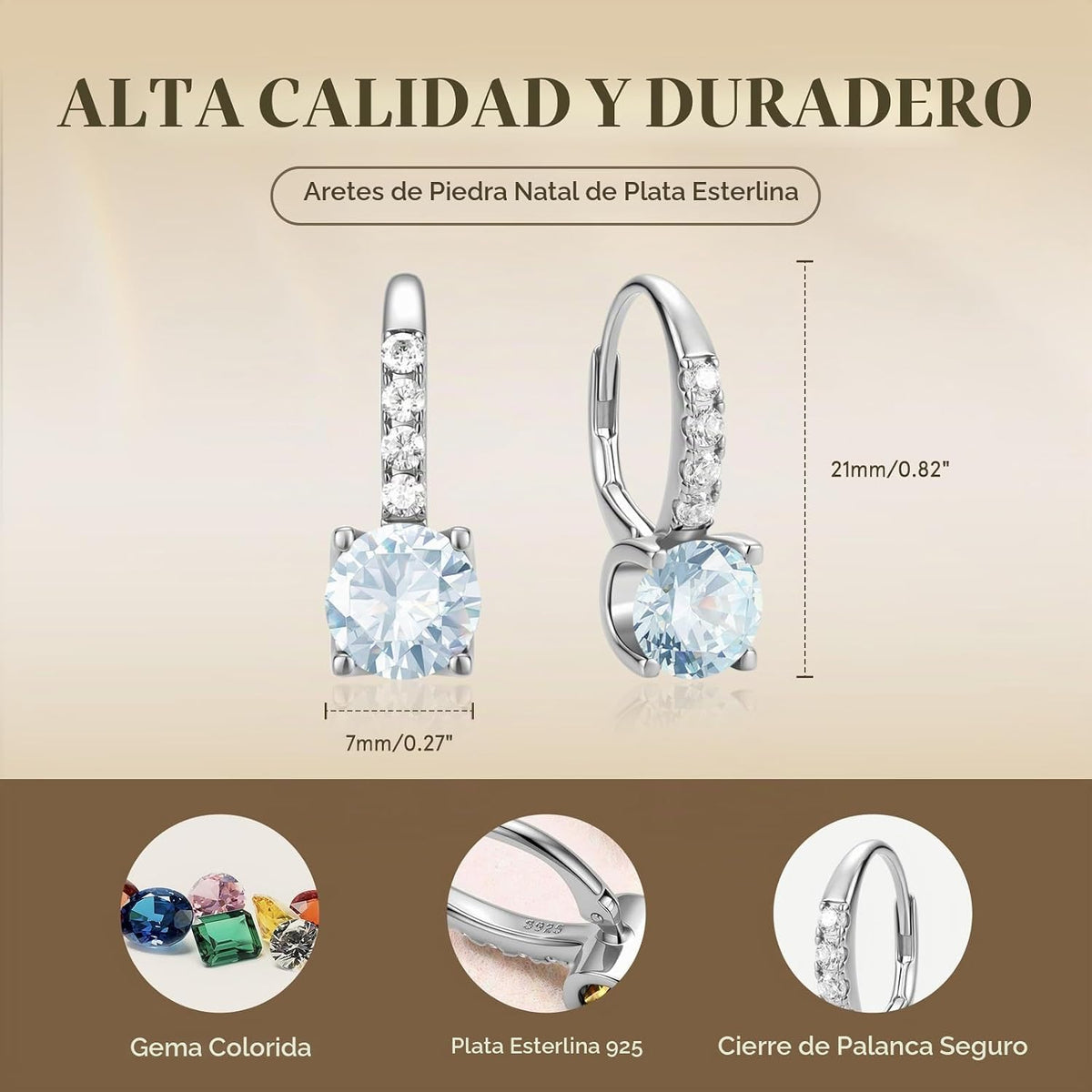 FANCIME Pendientes colgantes con piedra natal para mujer de plata d...
