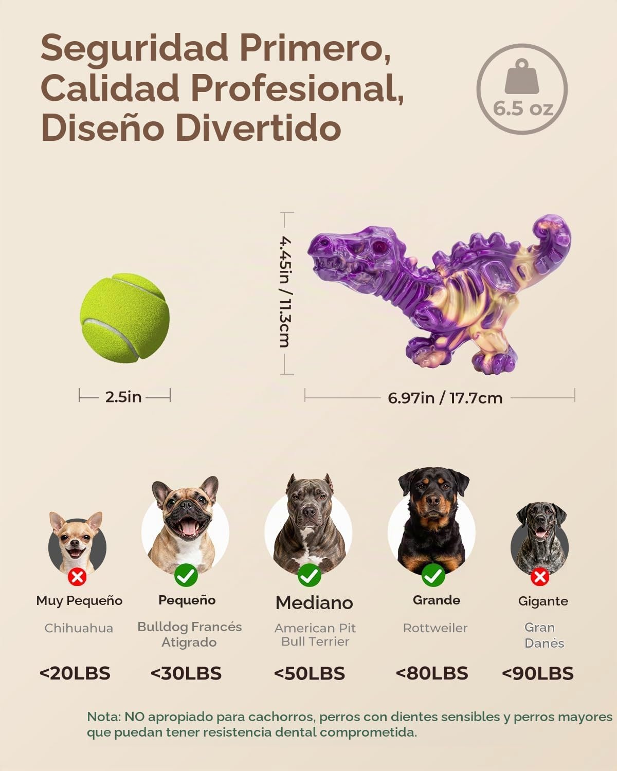DinoBone Paquete de 2 juguetes masticables para perros resistentes...