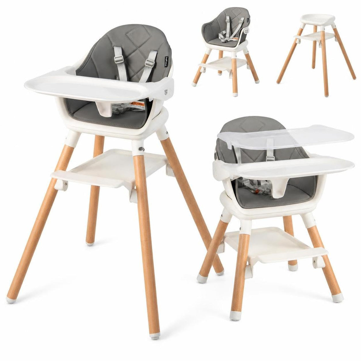 HONEY JOY Silla alta para bebé, silla alta convertible 6 en 1 de ma...