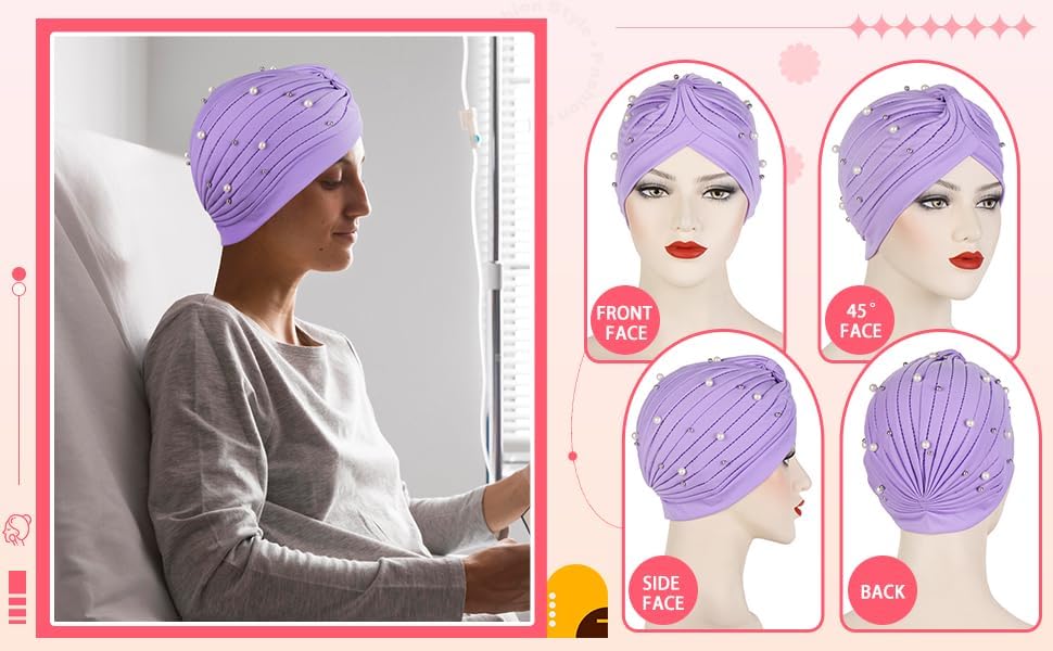 Fxhixiy Gorro de quimioterapia turbante con nudo preatado con cuent...