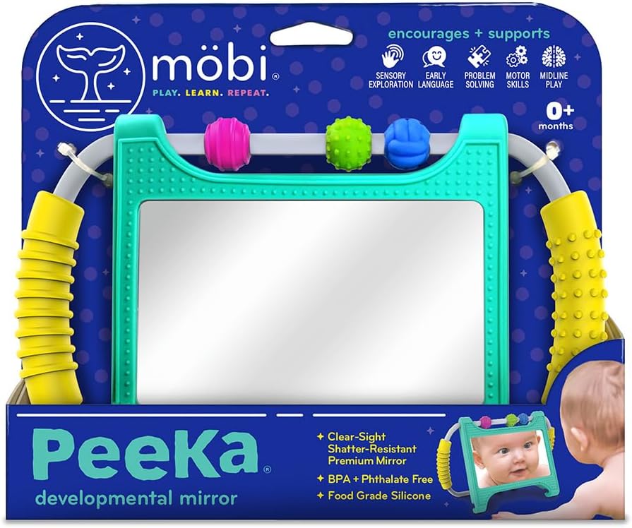 Mobi Peeka - Juguete de actividad \u2013 Espejo de bebé boca abajo,...